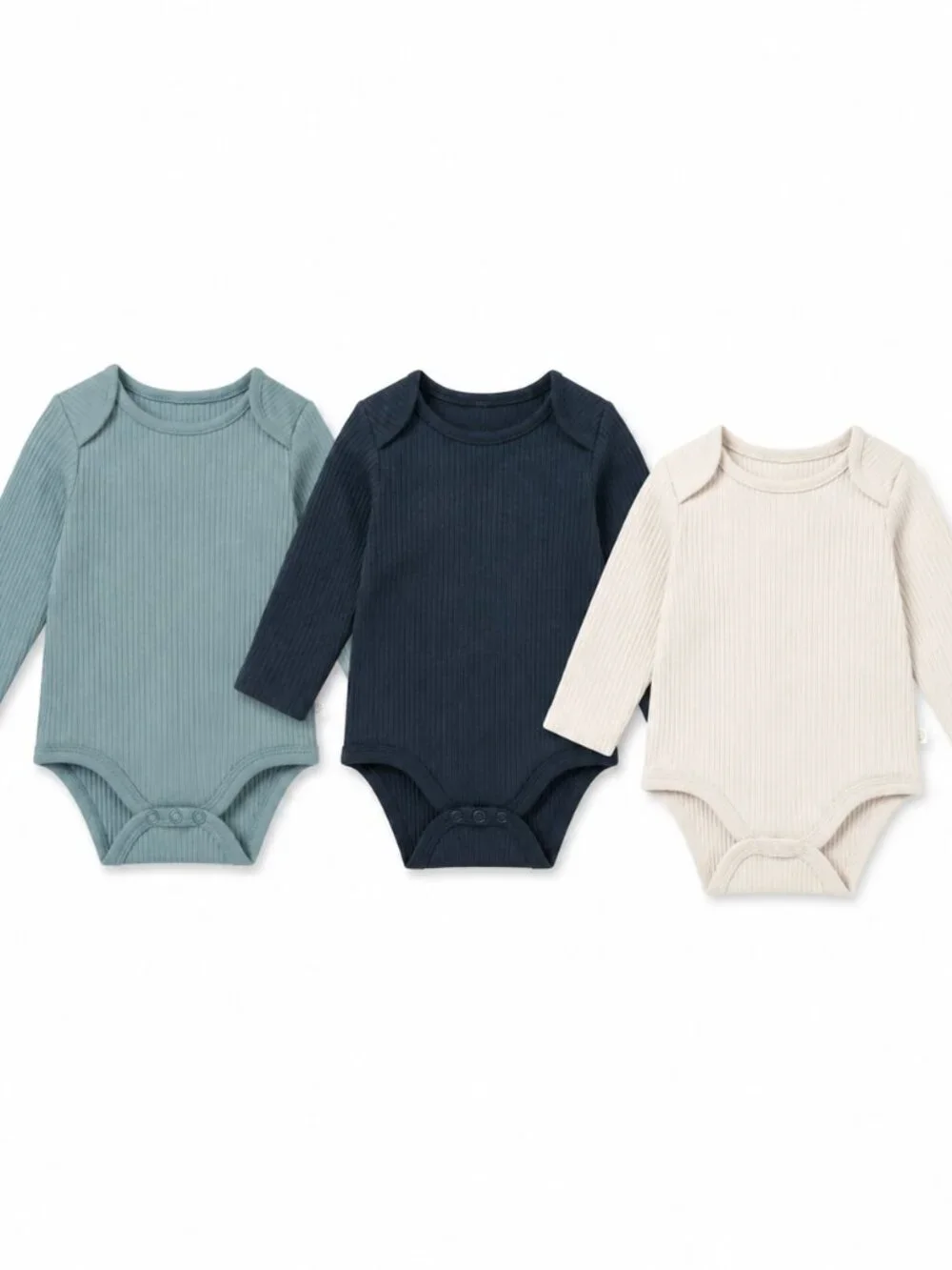 MORI Ribbed Organic Cotton Long Sleeve Bodysuit 3 Pack Blue Mint Ecru 18-24M